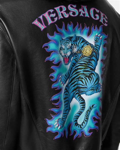 versace lederjacke damen|Versace leather jacket women.